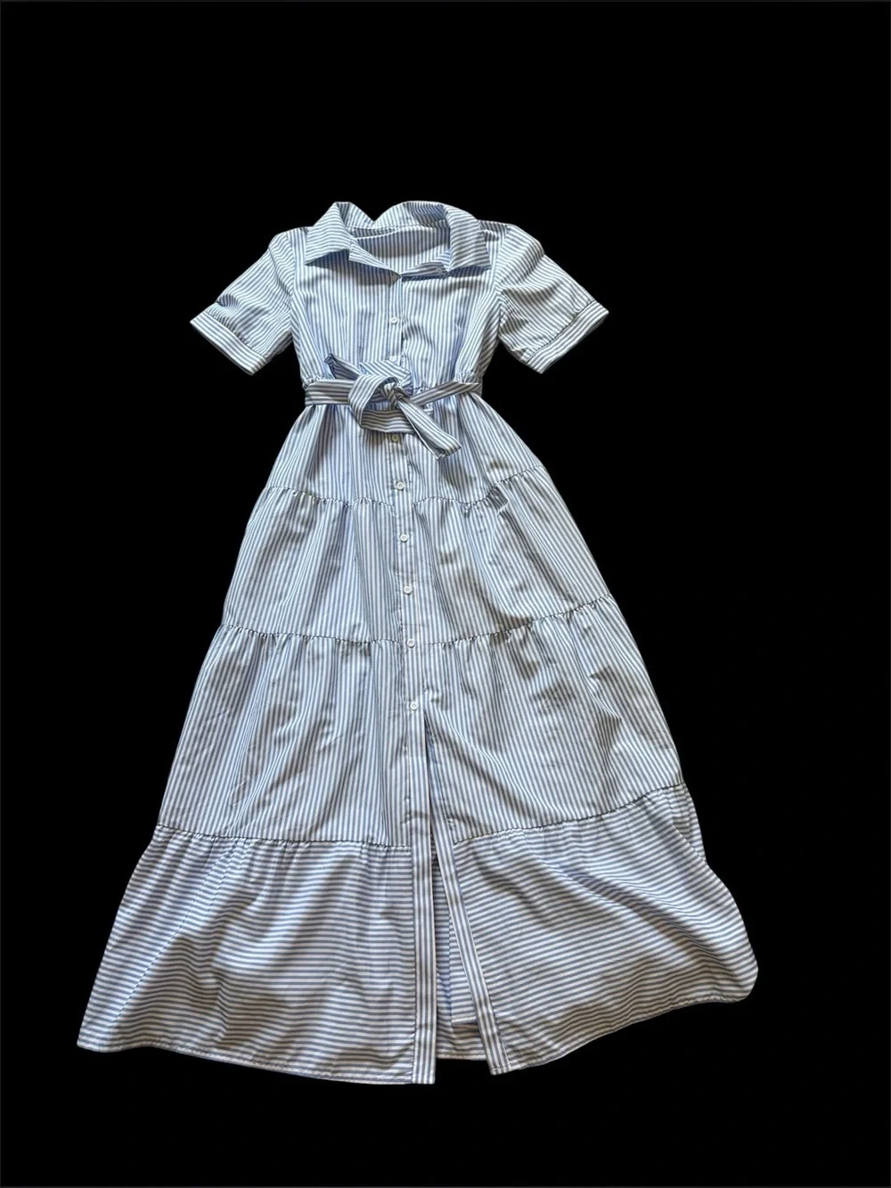 SHEIN Blue & White Striped Button Front Tiered Maxi Shirt Dress Size Medium